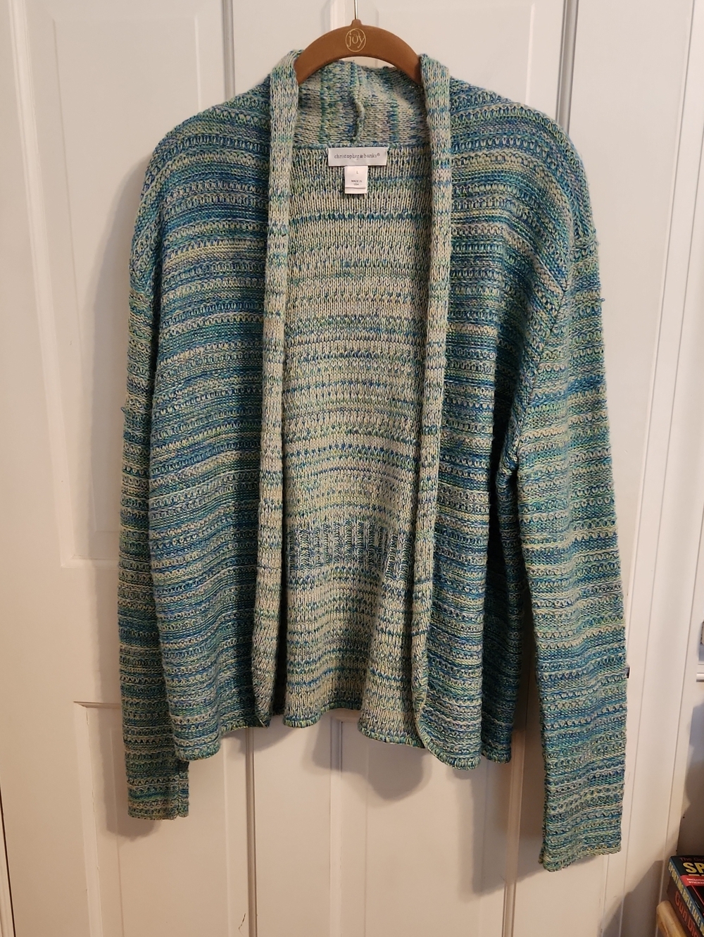 Christopher & Banks Teal and Seafoam Open-Front Knit Cardigan